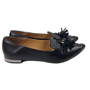 FRANCO SARTO Women's Rachelle Black Faux Leather Pointy Toe Tassel Flats Size 7